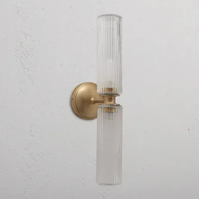 Wall lamps - Claremont Fluted Glass Medium Wall Light - Antique Brass - CORSTON ARCHITECTURAL DETAIL
