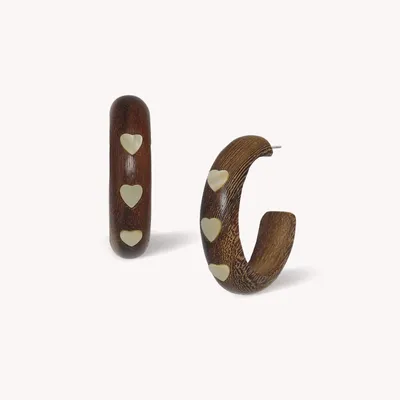 Bijoux - Boucles d'oreilles créoles 3 coeurs nacre dorée - Wild Heart - NATURE BIJOUX