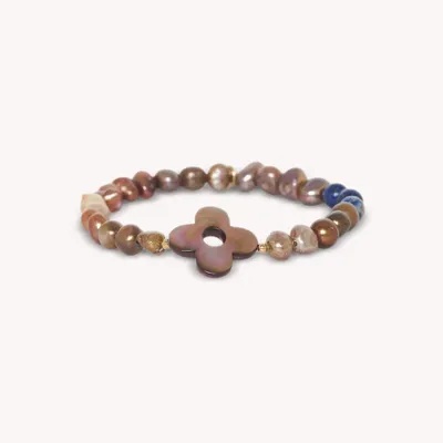 Bijoux - Bracelet extensible perles d'eau douce & nacre brune - Montmartre - NATURE BIJOUX