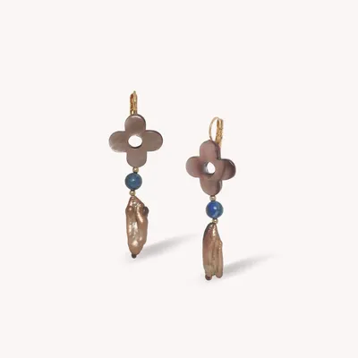Bijoux - Boucles d'oreilles dormeuses petite fleur et pampille - Montmartre - NATURE BIJOUX
