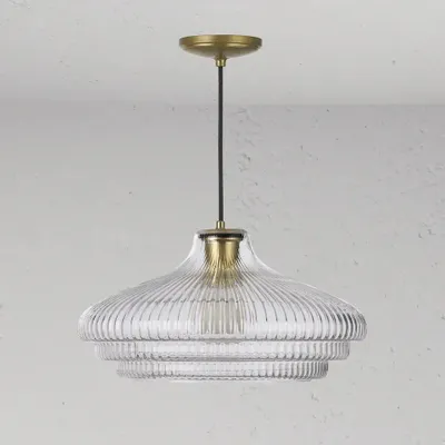 Hanging lights - Brookfield Large Pendant Light Fluted Glass - Antique Brass - CORSTON ARCHITECTURAL DETAIL