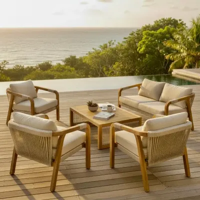 Lawn sofas   - Olefin teak and rope outdoor lounge - SBH3 - BALINAISA