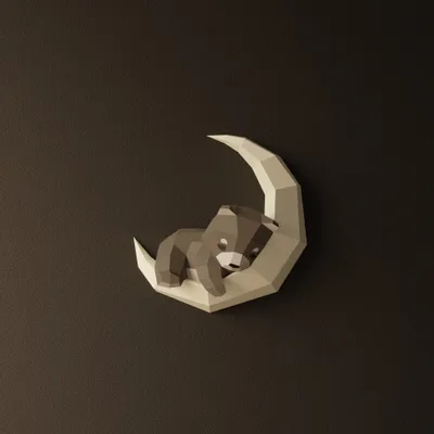 Children's decorative items - Papercraft 3D DIY Kits - Bear and Moon Wall Decor - MOKI MOKI