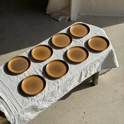 Assiettes au quotidien - Lot de 8 assiettes à dessert en grès orange foncé Longchamp D19,5 - OFFICE OBJETS