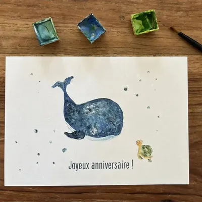 Carterie - Carte Postale Anniversaire - Baleine et Tortue - POP ET SES FRÈRES