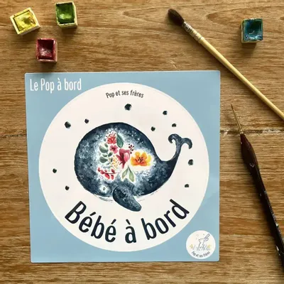 Objets déco enfant - Sticker Bébé À Bord - La Baleine et les Fleurs Français - POP ET SES FRÈRES