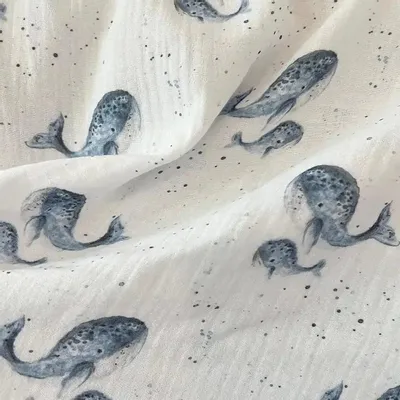 Fabrics - Muslim cotton fabric - Les Baleines Bleues - POP ET SES FRÈRES