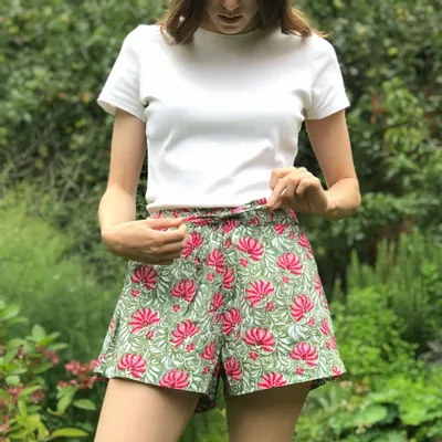Vêtements de nuit - Shorts de nuit : vert et rose Jaipur - LIME TREE DESIGN