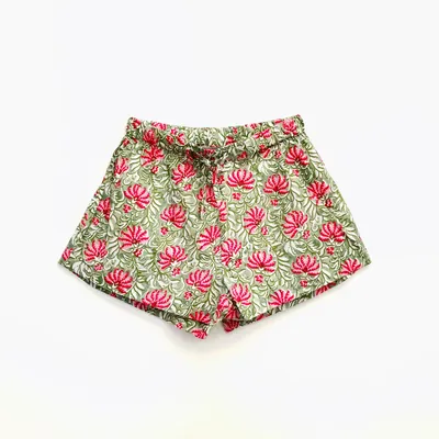 Vêtements de nuit - Shorts de nuit : vert et rose Jaipur - LIME TREE DESIGN