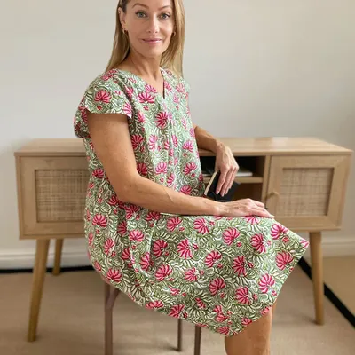 Sleepwear - Audrey Shift: Jaipur Green/Pink - LIME TREE DESIGN