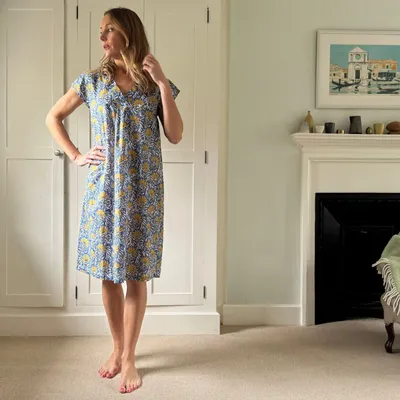 Sleepwear - Audrey Nightie: Jaipur Blue/Yellow - LIME TREE DESIGN