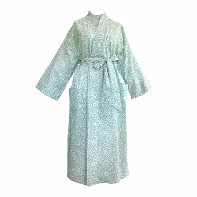 Sleepwear - Long Cotton Kimono - Flora Pastel - LIME TREE DESIGN