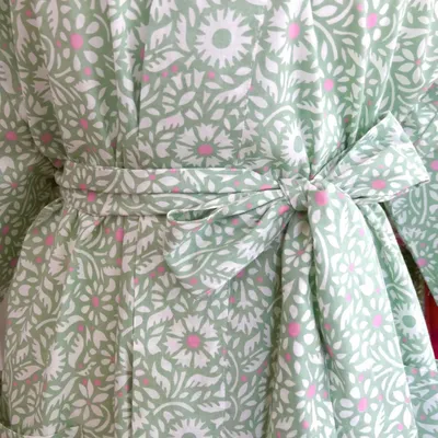 Sleepwear - Long Cotton Kimono - Flora Pastel - LIME TREE DESIGN