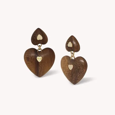 Jewelry - Robles wood double heart post earrings - Wild Heart - NATURE BIJOUX