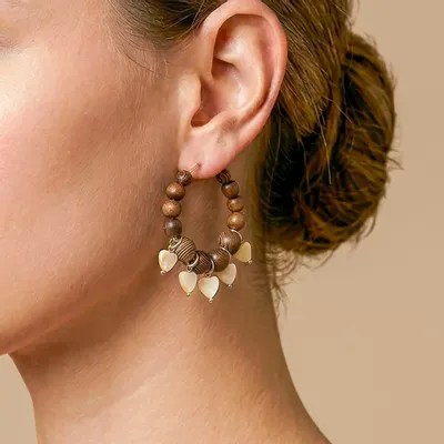 Bijoux - Boucles d'oreilles créoles multipampilles coeur nacre dorée - Wild Heart - NATURE BIJOUX