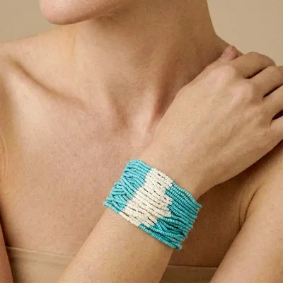 Bijoux - Bracelet ajustable multirangs blanc et bleu - Manitoba - NATURE BIJOUX