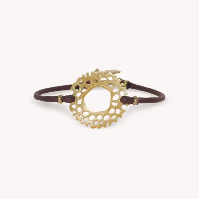 Bijoux - Bracelet anneau nacre dorée cordon chocolat - Corallium - NATURE BIJOUX