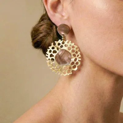 Jewelry - XL golden MOP post earrings - Corallium - NATURE BIJOUX
