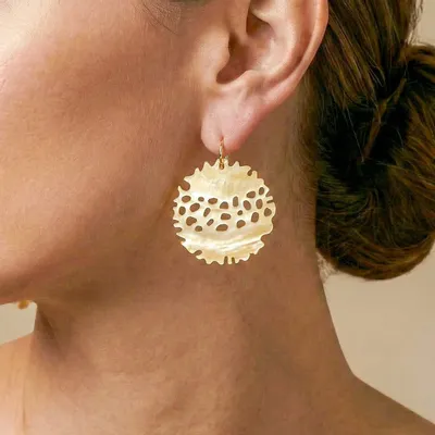Jewelry - Round golden MOP french hook earrings - Corallium - NATURE BIJOUX