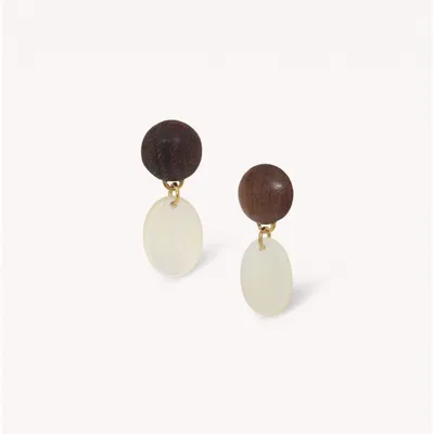 Jewelry - Wood top post earrings with MOP dangle - Oman - NATURE BIJOUX