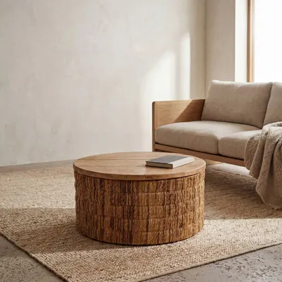 Tables basses - Table Basse Ronde Magani En Abaca - Naturel - BAZAR BIZAR LIVING