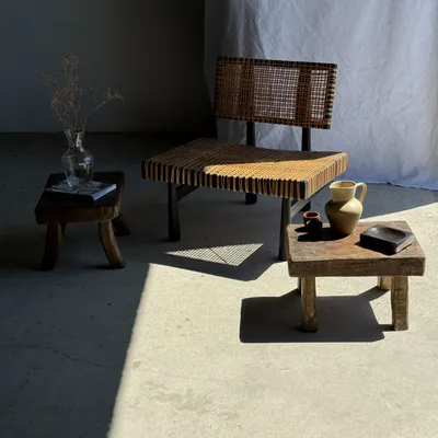 Stools - Small stool, wabi-sabi rectangular solid teak side stool - OFFICE OBJETS
