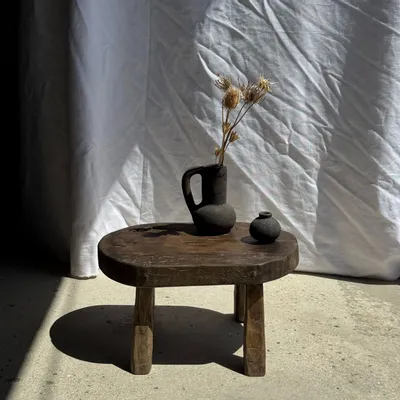 Bancs - Petit stool, tabouret d'appoint en teck massif ovale wabi-sabi H26 - OFFICE OBJETS