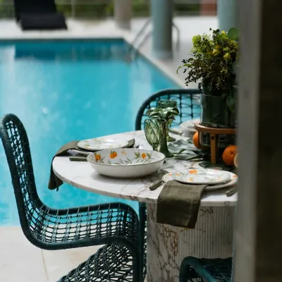 Tables de jardin - Table à manger - 180X180X75cm - Ocel - Marbre Calacatta Oro - STONE VALLEY