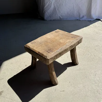 Stools - Small stool, rectangular wabi-sabi solid teak side stool - OFFICE OBJETS