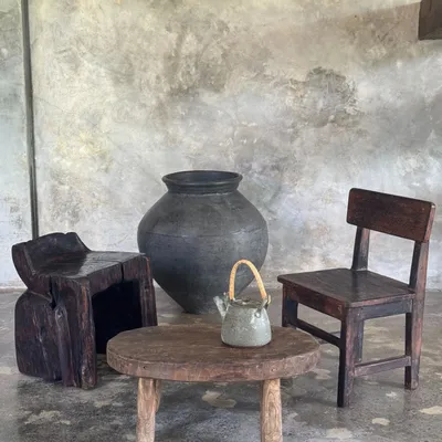Tabourets - Petit stool ou petite table d'appoint ovale en teck massif wabi-sabi - OFFICE OBJETS