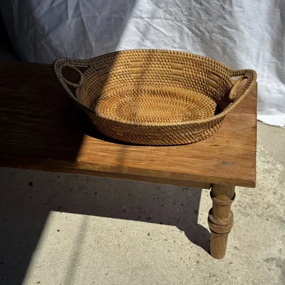 Trays - Large flat oval woven rattan basket with Indonesian handles L53x64 - OFFICE OBJETS