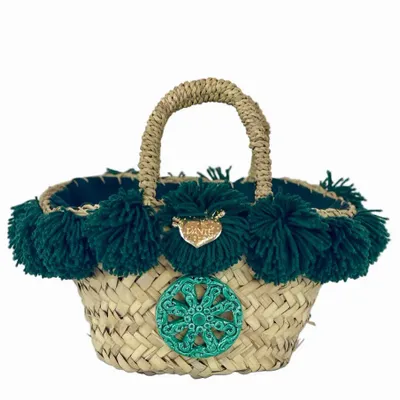Sacs et cabas - Panier avec roue en céramique et pompon vert foncé - DANIÉ