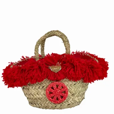 Sacs et cabas - Panier avec roue en céramique et pompon vert foncé - DANIÉ