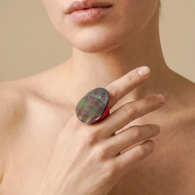 Bijoux - Bague nacre noire T58 - Sumida - NATURE BIJOUX
