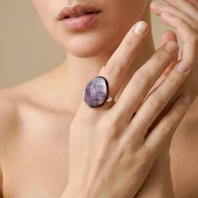 Bijoux - Bague ajustable nacre noire - Sumida - NATURE BIJOUX