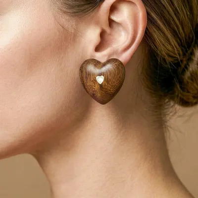 Bijoux - Boucles d'oreilles clips coeur bois de roblès - Wild Heart - NATURE BIJOUX