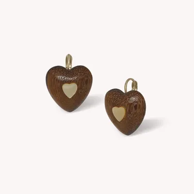 Bijoux - Boucles d'oreilles dormeuses petit coeur bois de roblès - Wild Heart - NATURE BIJOUX