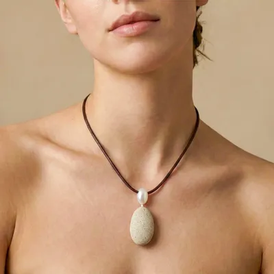 Bijoux - Collier court petit pendentif oval - Bora Bora - NATURE BIJOUX