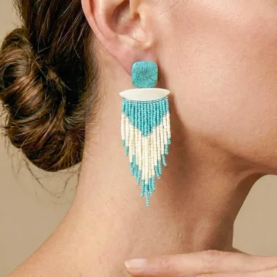 Bijoux - Boucles d'oreilles poussoir drappé bleu & blanc - Manitoba - NATURE BIJOUX