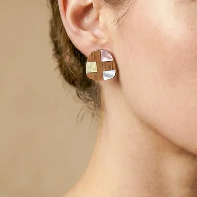 Bijoux - Boucles d'oreilles puces bambou et nacre - Kamakura - NATURE BIJOUX