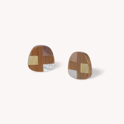 Bijoux - Boucles d'oreilles puces bambou et nacre - Kamakura - NATURE BIJOUX