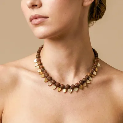 Bijoux - Collier court multipampilles coeurs nacre dorée - Wild Heart - NATURE BIJOUX