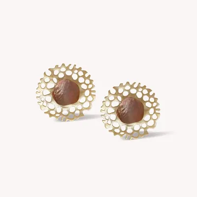 Bijoux - Boucles d'oreilles clips nacre dorée ajourée - Corallium - NATURE BIJOUX