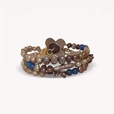 Bijoux - Bracelet 3 rangs fermoir nacre brune - Montmartre - NATURE BIJOUX