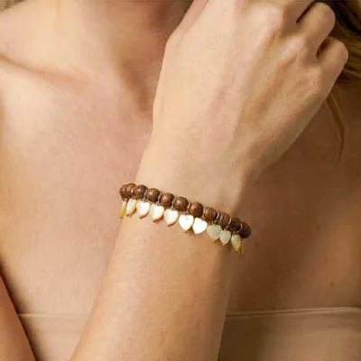 Bijoux - Bracelet extensible multi coeur nacre dorée - Wild Heart - NATURE BIJOUX
