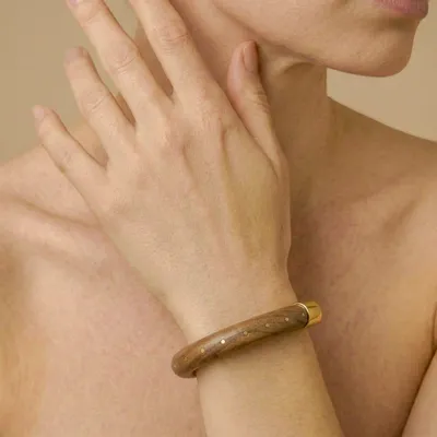 Bijoux - Bracelet jonc en bois, ouverture cabochon en nacre L - Oman - NATURE BIJOUX