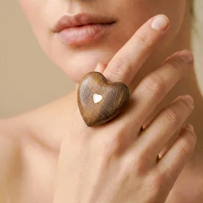 Bijoux - Bague ajustable coeur bois de roblès - Wild Heart - NATURE BIJOUX