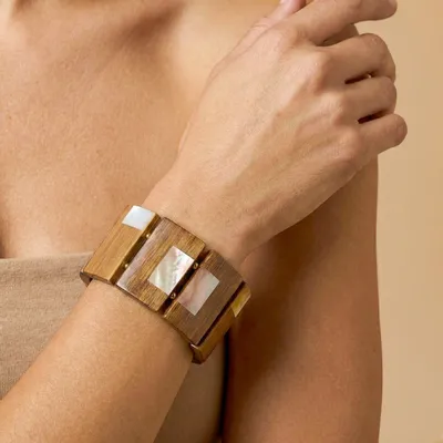 Bijoux - Bracelet extensible 8 éléments bambou & nacre - Kamakura - NATURE BIJOUX