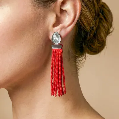 Bijoux - Boucles d'oreilles poussoir longs rangs de perles - Sumida - NATURE BIJOUX