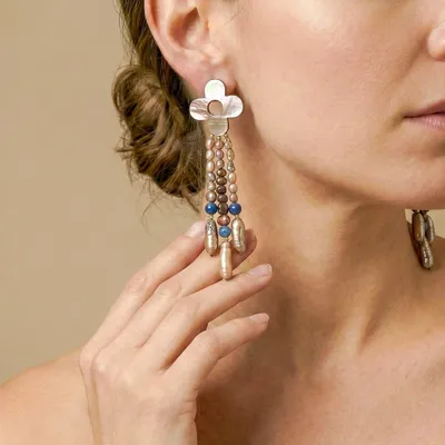 Bijoux - Boucles d'oreilles poussoir 3 rangs de perles - Montmartre - NATURE BIJOUX